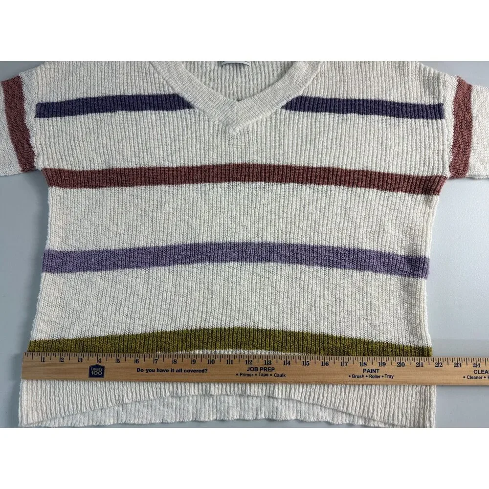 Sonoma Long Sleeve V-Neck Pullover Sweater Multicolor Stripe Cotton Women's XL